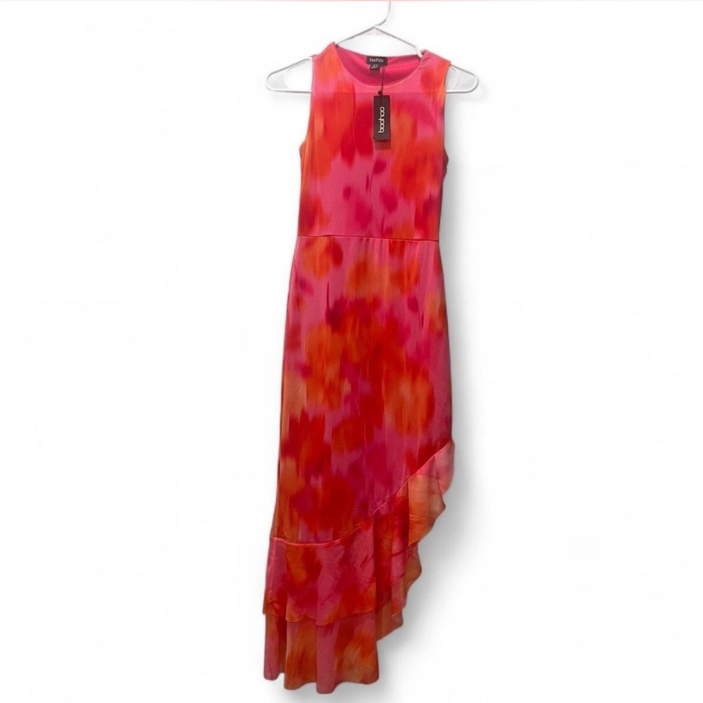 Boohoo Pink and Orange Ruffle Dress